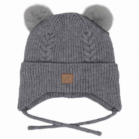 Bonnet en tricot doux au toucher 2 pompons - Gris clair | Calikids