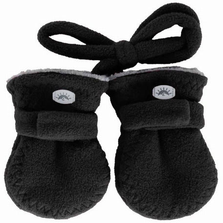 Mitaines en polar avec cordon - Noir | Calikids