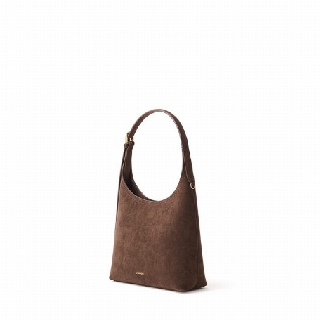 Le ELENA - Sac à épaule en suède vegan - Chocolat | Lambert