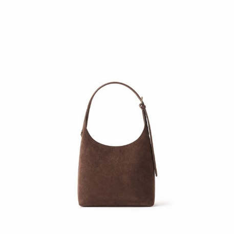 Le ELENA - Sac à épaule en suède vegan - Chocolat | Lambert