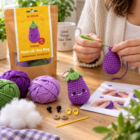 Kit DIY  porte-clé crochet - aubergine | Pierre Belvédère