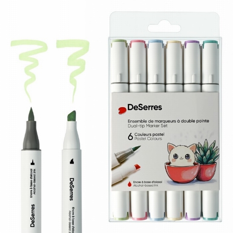 Ensemble marqueurs alcool double pointe couleurs pastels - 6 pièces | DeSerres