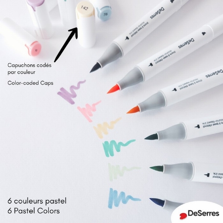 Ensemble marqueurs alcool double pointe couleurs pastels - 6 pièces | DeSerres